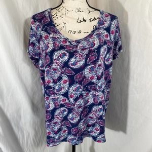 New Directions Scoop Neck Short Sleeve Paisley Print Shirt Sz L